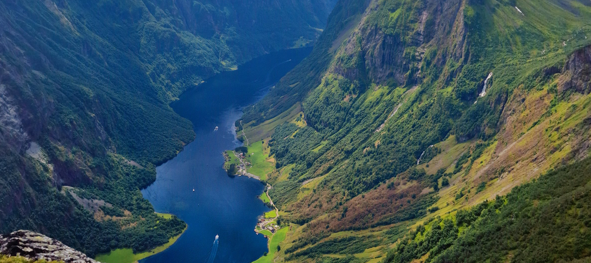 view off Nordfjordeid, Norway for top off a mountain