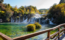 Amazing waterfalls Krka National Park in Croatia, beautiful Skradinski Buk Waterfall in Krka National Park. Travel attraction in Dalmatia, Croatia