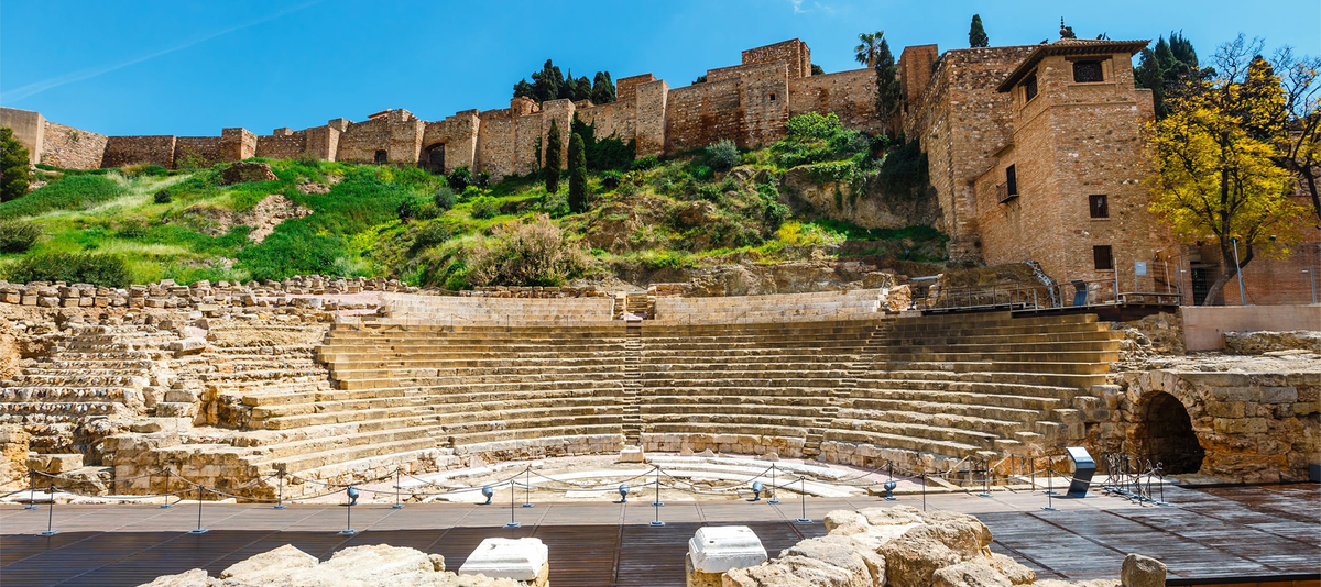 The fortress Alcazaba withe ruins of roman theater, Malaga, Spain