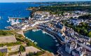 Aerial view of the marina of Le Palais on Belle-Île-en-Mer, the largest island of Brittany in Morbihan, France - Small island town in the Atlantic Ocean