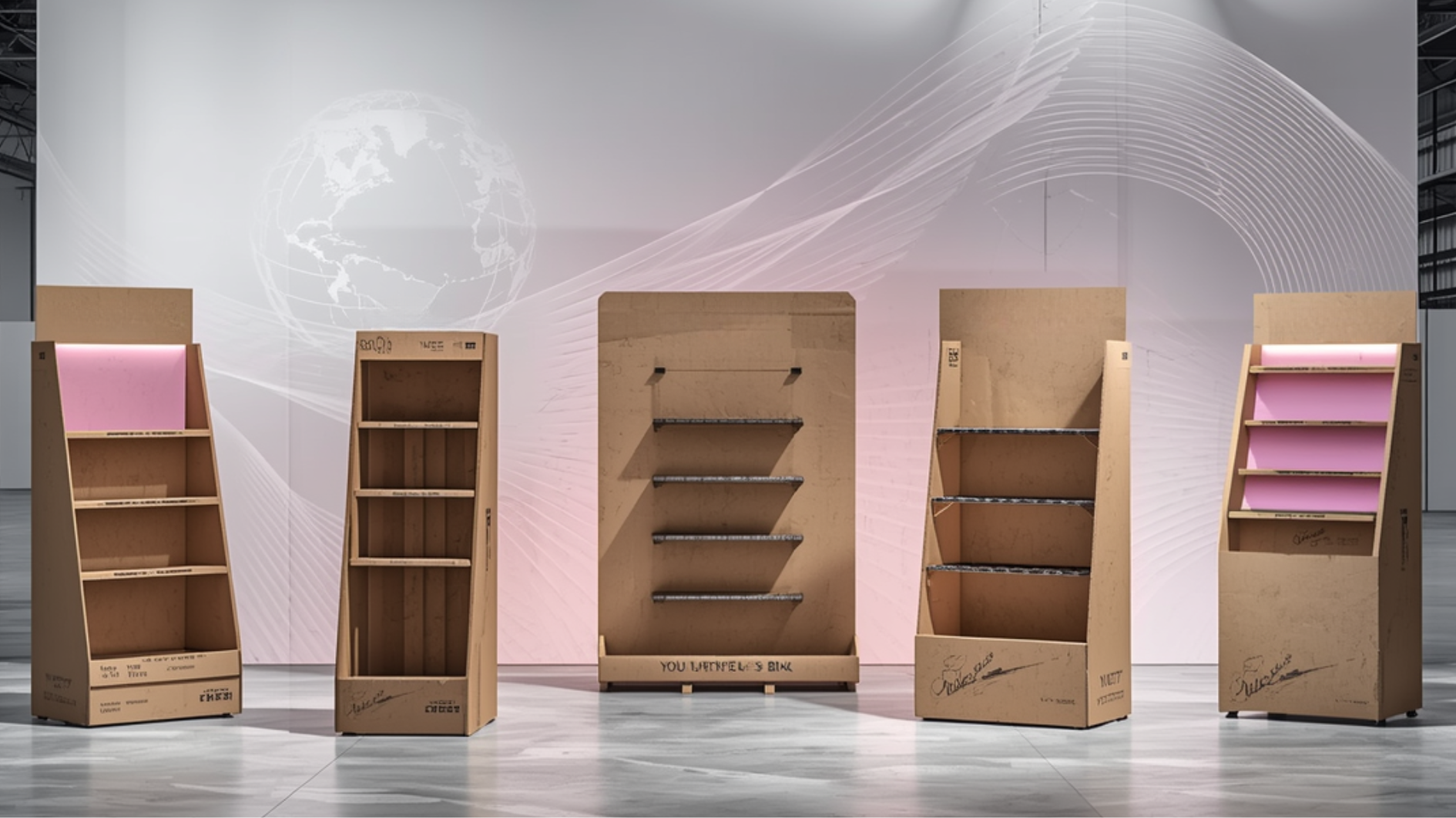 Fünf aneinander gereihte Displays für den Point-of-Sale