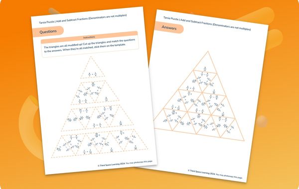 Tarsia Puzzle | Add And Subtract Fractions (Denominators Are Not Multiples) | Year 6