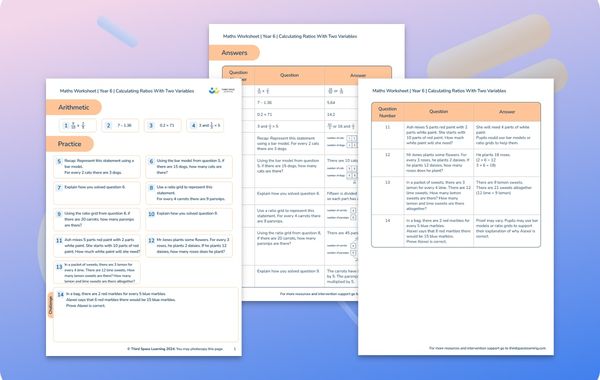 Maths Worksheet Calculating Ratios With Two Variables Year 6