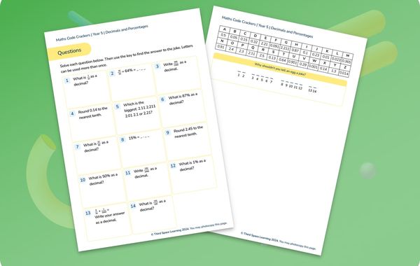 Maths Code Crackers Pack | Decimals And Percentages | Year 5