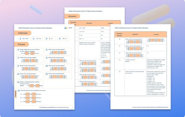 Maths Worksheet 2-Step Function Machines Year 6