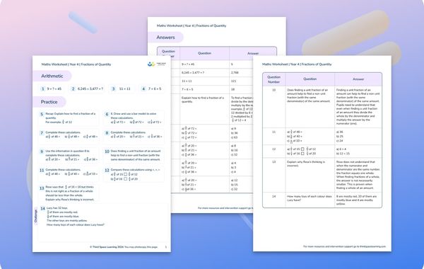Maths Worksheet Fractions of Quantity Year 4