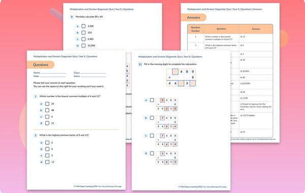 Diagnostic Quiz Multiplication and Division Year 6