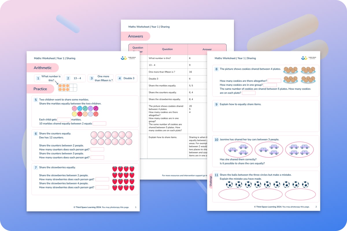 Maths Worksheet Sharing Year 1 | Maths Hub | Third Space Learning