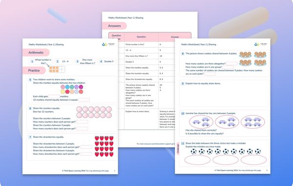 Maths Worksheet Sharing Year 1