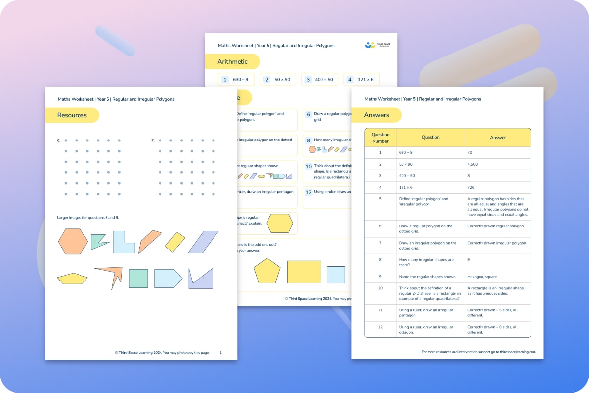 Maths Worksheets | Regular And Irregular Polygons | Year 5