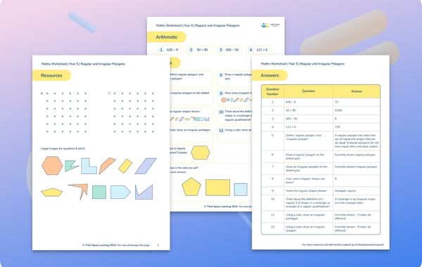 Maths Worksheet Regular and Irregular Polygons Year 5