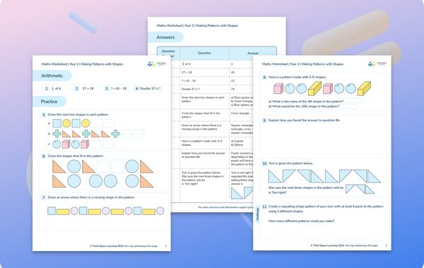 Maths Worksheet Making Patterns With Shapes Year 2
