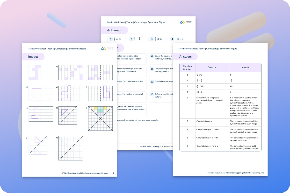 Maths Worksheets | Completing A Symmetric Figure | Year 4