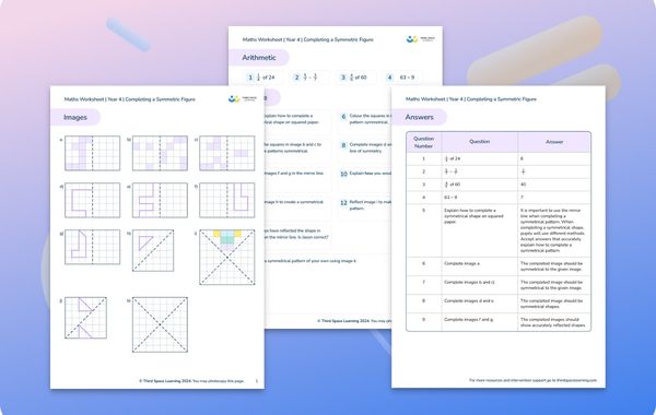 Maths Worksheet Completing a Symmetric Figure Year 4