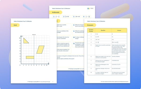 Maths Worksheet Reflection Year 5