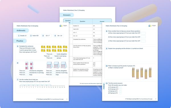 Maths Worksheet Grouping Year 2