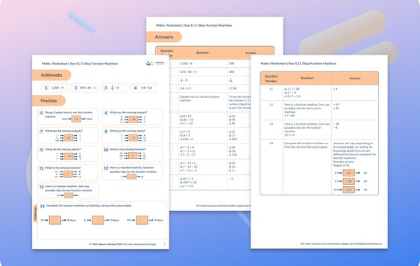 Maths Worksheet 1-Step Function Machines Year 6