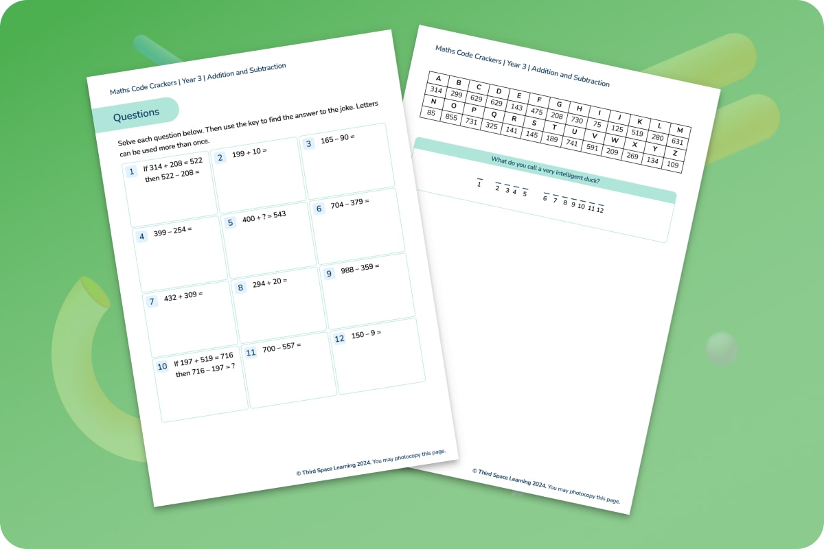 Maths Code Crackers Pack | Addition And Subtraction | Year 3