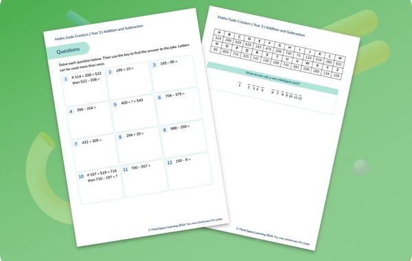 Maths Code Crackers Pack | Addition And Subtraction | Year 3