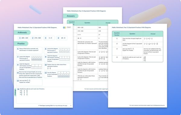 Maths Worksheet Equivalent Fractions With Diagrams Year 3