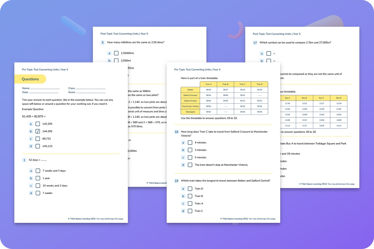 Diagnostic Assessment | Converting Units | Year 5