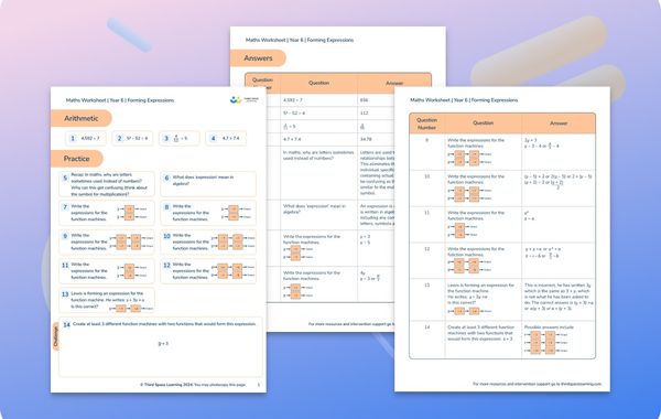 Maths Worksheet Forming Expressions Year 6