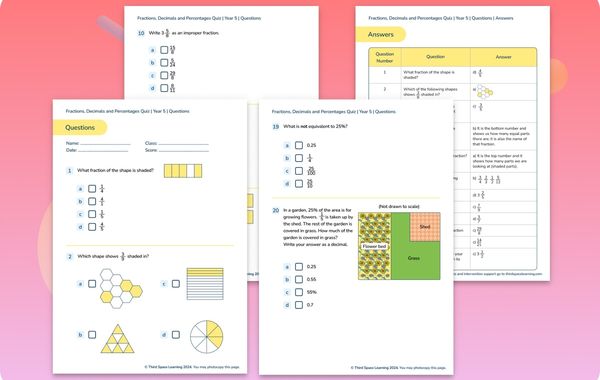 Diagnostic Quiz Fractions Decimals Percentages Year 5