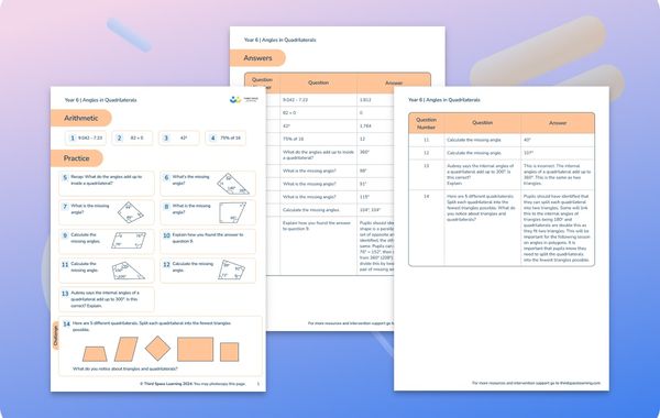 Maths Worksheet Angles in Quadrilaterals Year 6