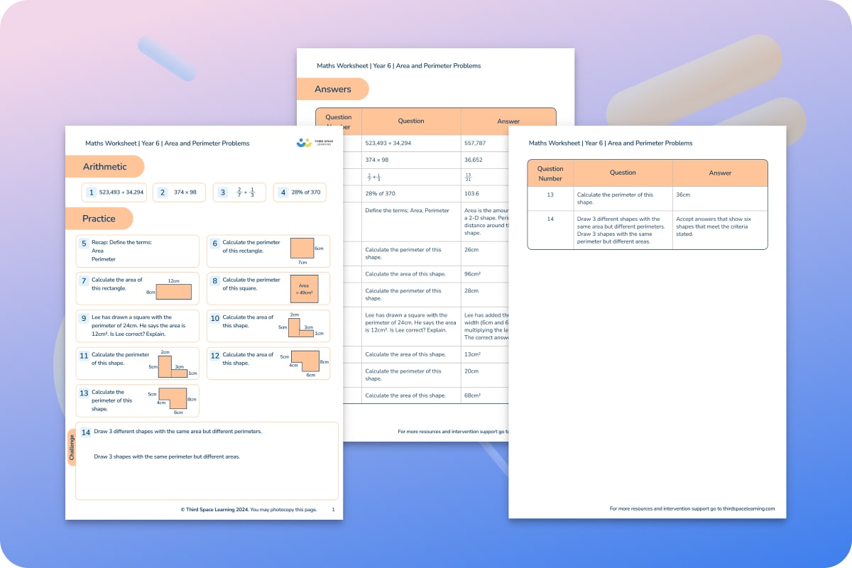 Maths Worksheet Area and Perimeter Problems Year 6 | Maths Hub | Third ...