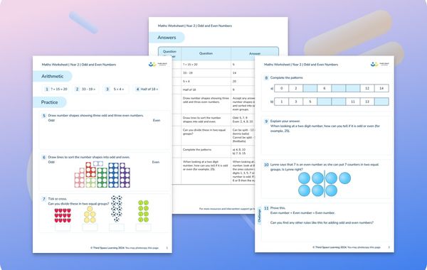 Maths Worksheet Odd and Even Numbers Year 2