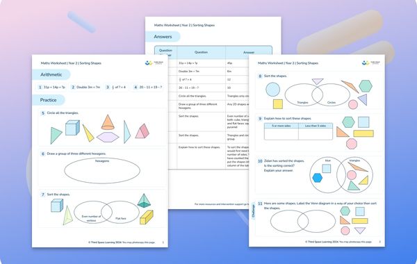 Maths Worksheet Sorting Shapes Year 2