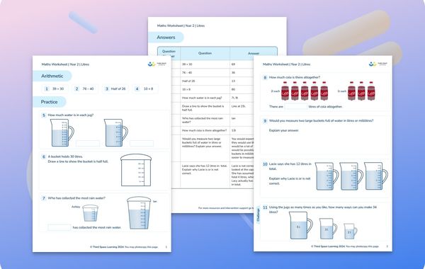 Maths Worksheet Litres Year 2