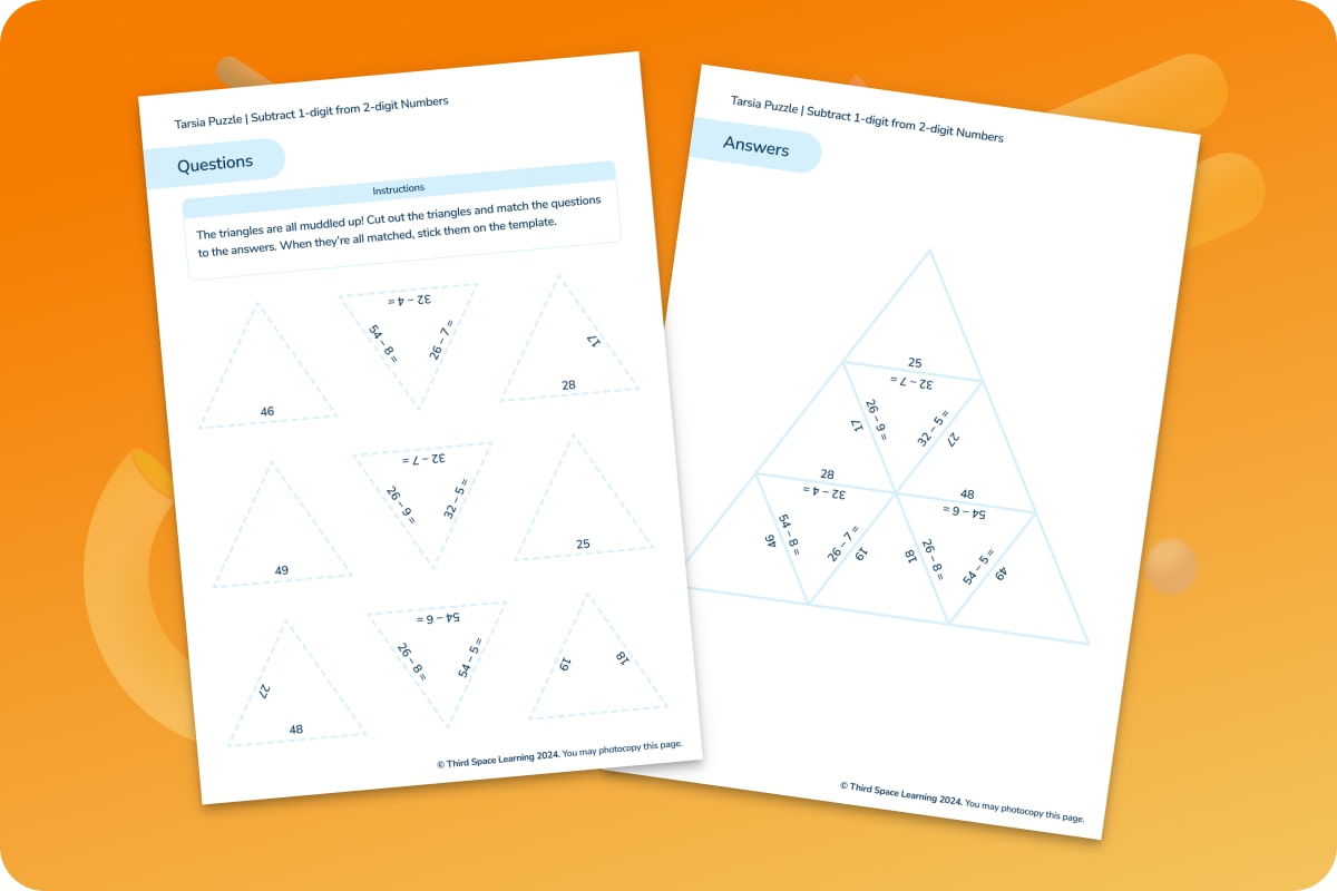 Tarsia Puzzle | Subtract 1-Digit From 2-Digit Numbers | Year 2