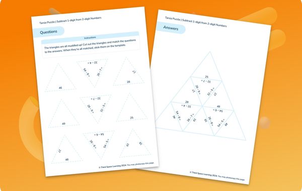 Tarsia Puzzle Subtract 1-Digit From 2-Digit Numbers Year 2