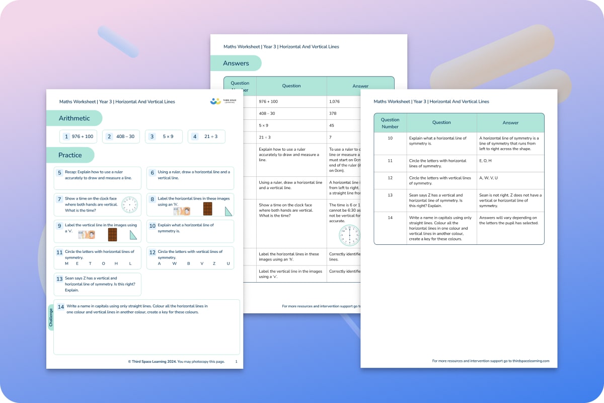 Maths Worksheet Horizontal And Vertical Lines Year 3 | Maths Hub ...