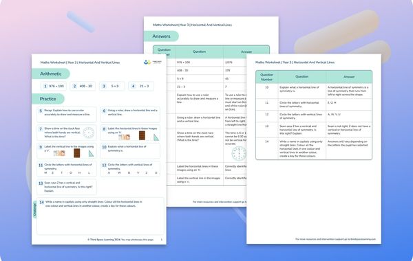 Maths Worksheet Horizontal And Vertical Lines Year 3