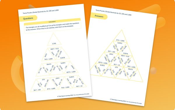 Tarsia Puzzle | Divide Decimals By 10, 100 And 1,000 | Year 5
