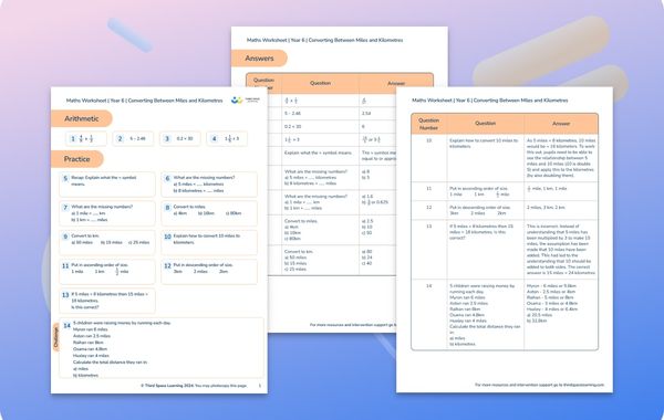 Maths Worksheet Converting Between Miles and Kilometres Year 6