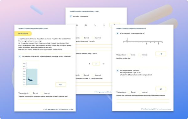Worked Examples Negative Numbers Year 5