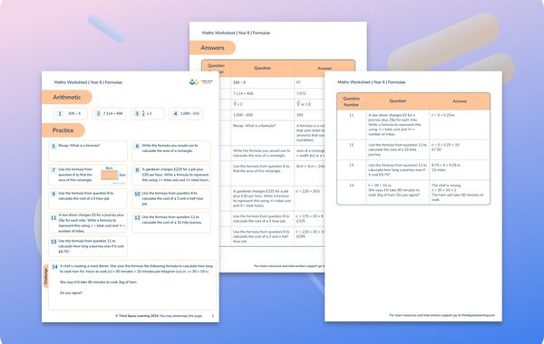 Maths Worksheet Formulae Year 6