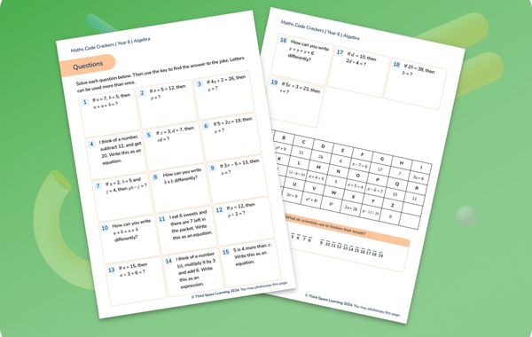 Maths Code Crackers Pack | Algebra | Year 6