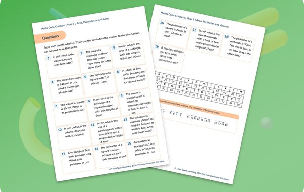 Maths Code Crackers Pack | Area, Perimeter And Volume | Year 6