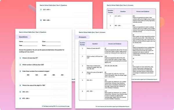 Back To School Maths Quiz | Year 4