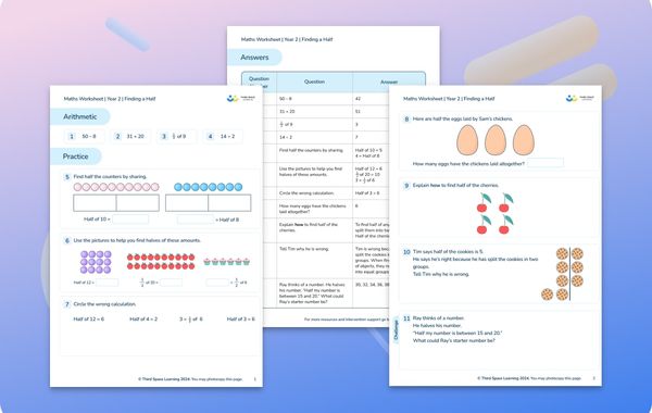 Maths Worksheet Finding a Half Year 2