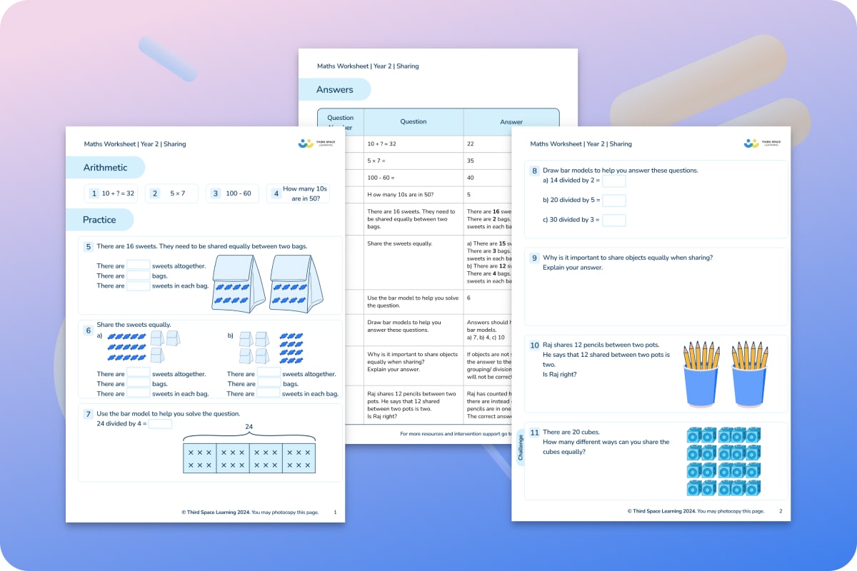 Maths Worksheets | Sharing | Year 2