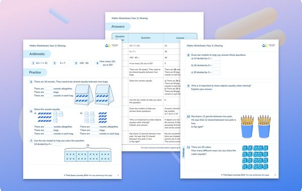 Maths Worksheet Sharing Year 2