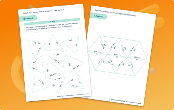 Tarsia Puzzle Add And Subtract 3-Digit And 1-Digit Numbers Year 3