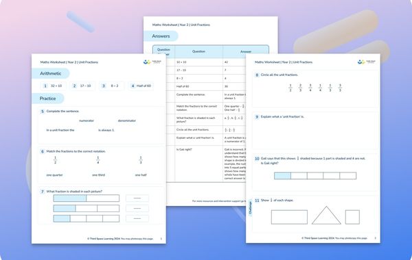 Maths Worksheet Unit Fraction Year 2