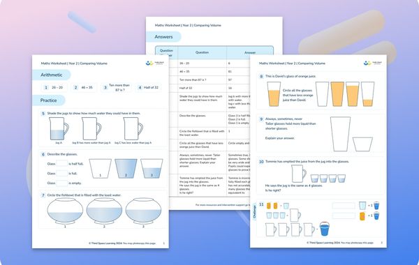 Maths Worksheet Comparing Volume Year 2