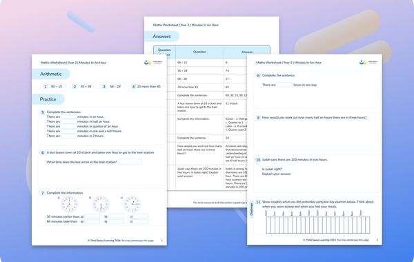 Maths Worksheet Minutes in an hour Year 2